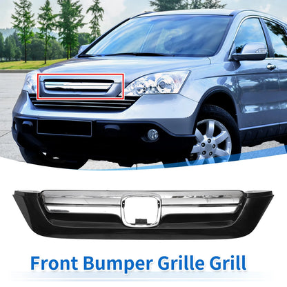 Front Upper Bumper Grille for Honda CR-V 2007-2009 Chrome Silver Tone
