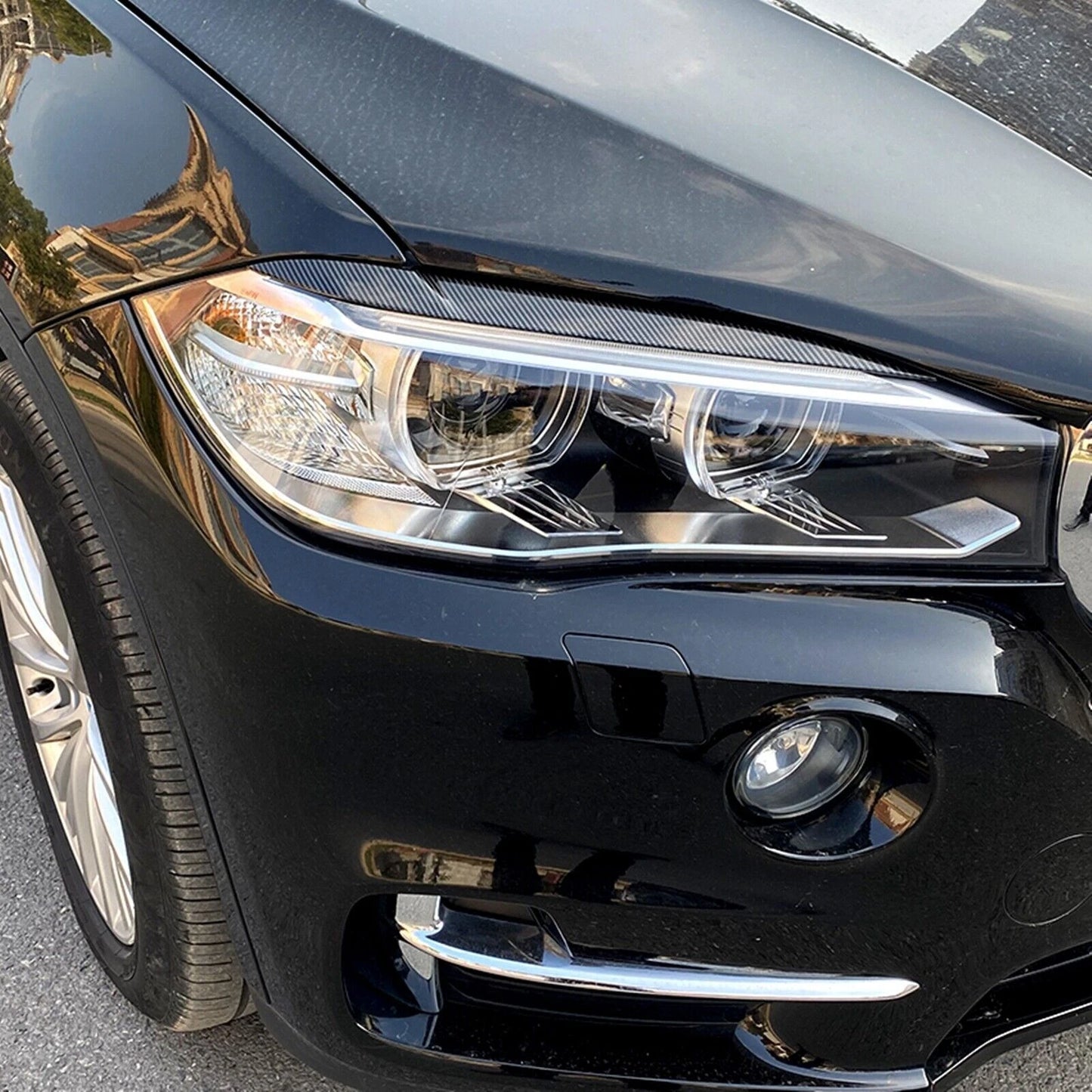 2 x Headlight Eyelid Covers for BMW X5 X6 F15 F16 (2014-2018) Carbon Style