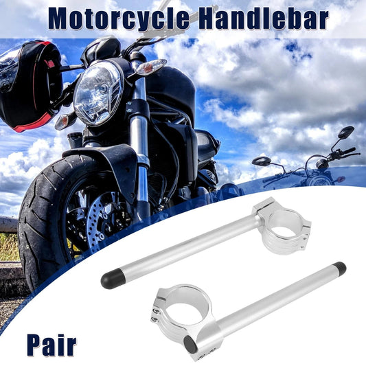 Pair 51mm Motorcycle Handlebar Clip Ons Handle Bar Universal Silver Tone