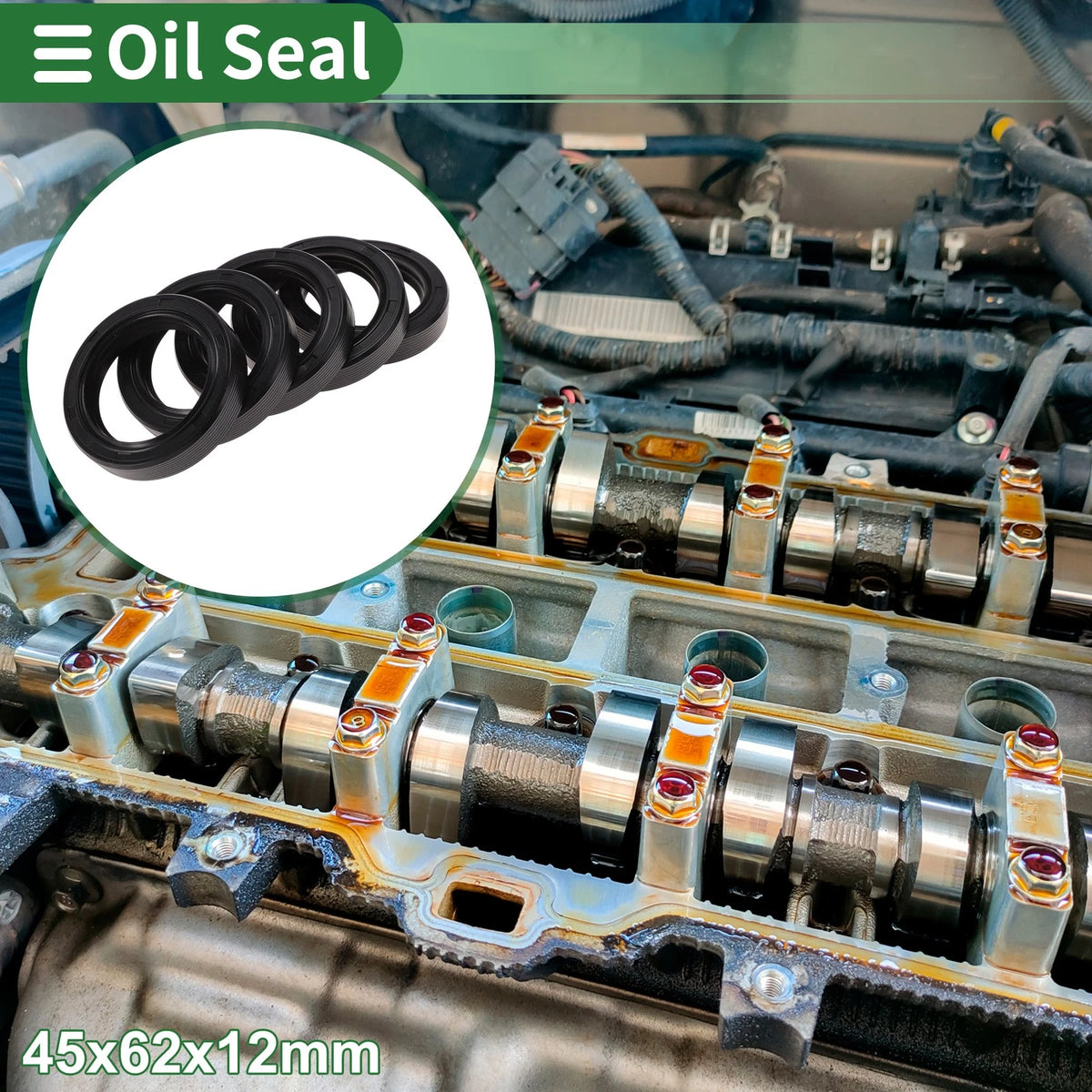 Oil Seal 45x62x12mm NBR Rubber High Pressure Black 5 Pcs