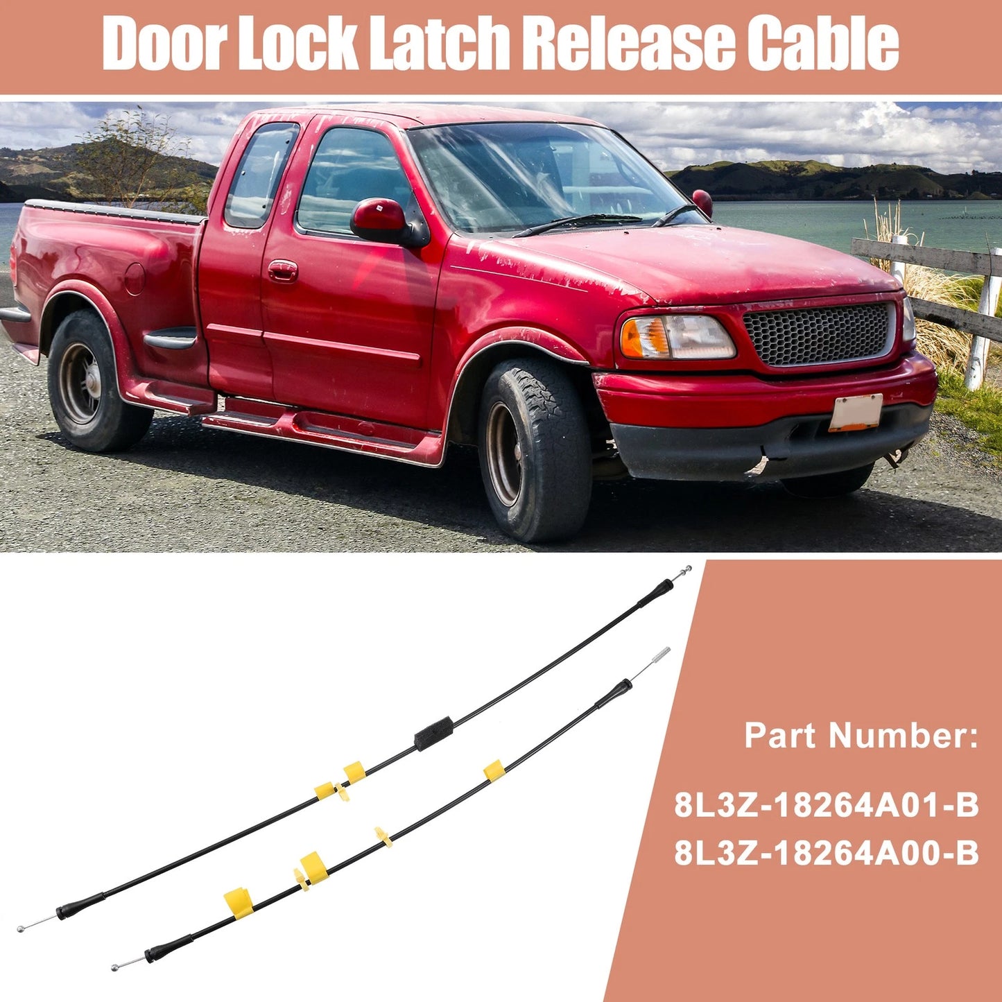 2 x Rear Upper Door Latch Release Cables for Ford F150 (2004-2008)
