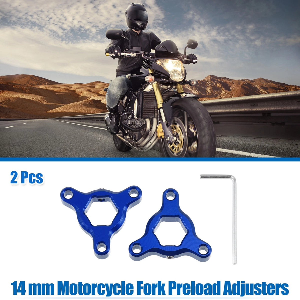 Fork Preload Adjusters 2 x 14mm Aluminum Alloy Blue for Racing Motorcycle