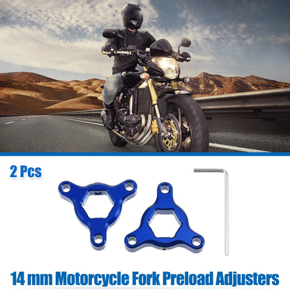 Fork Preload Adjusters 2 x 14mm Aluminum Alloy Blue for Racing Motorcycle