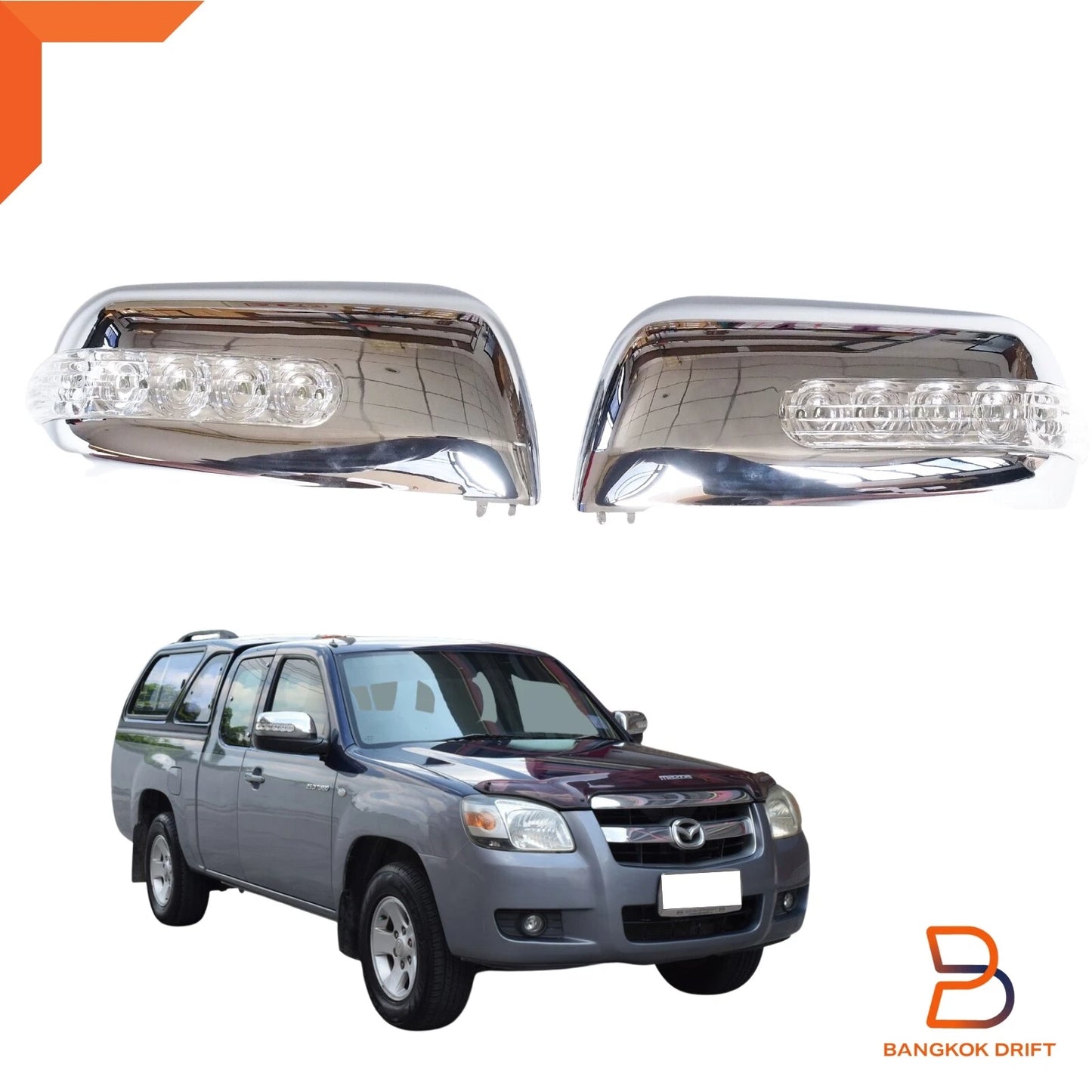 Chrome LED Mirror Cover Trim for Ford Ranger PJ PK, Mazda BT-50 Ute (2006-2011)