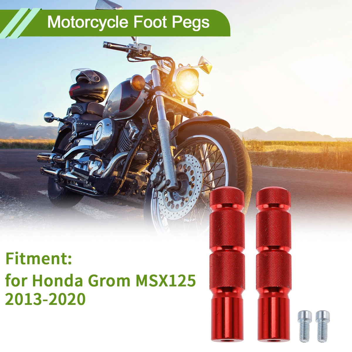 Foot Pegs Front Aluminum Alloy Red for Honda Grom MSX125 (2013–2020)