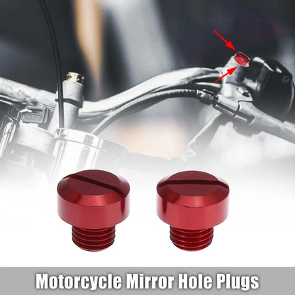 2 x M10x1.25 Motorcycle Left Side Mirror Hole Plugs Screws Red for Motorcycle
