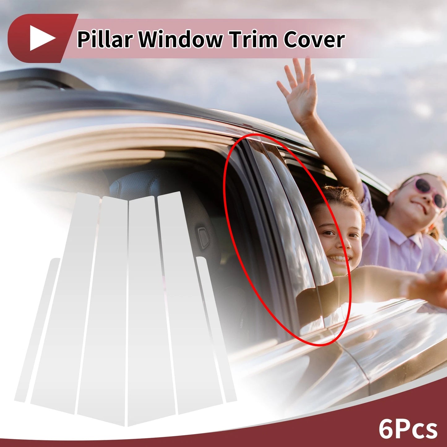 6 Pcs Door Pillar Window Trim for KIA Rio (2006-2011) Silver Tone