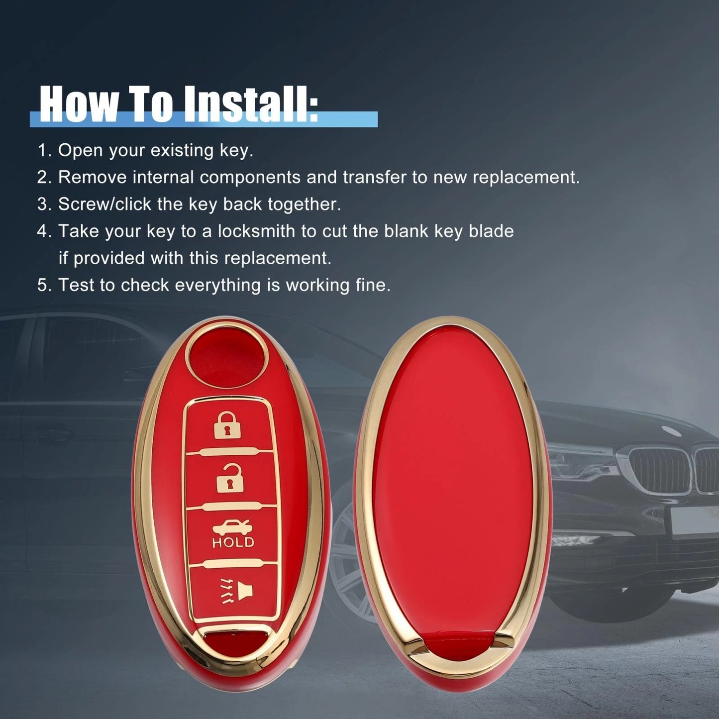 Key Fob Case Cover Silicone for INFINITI QX80 Red (2014-2014)