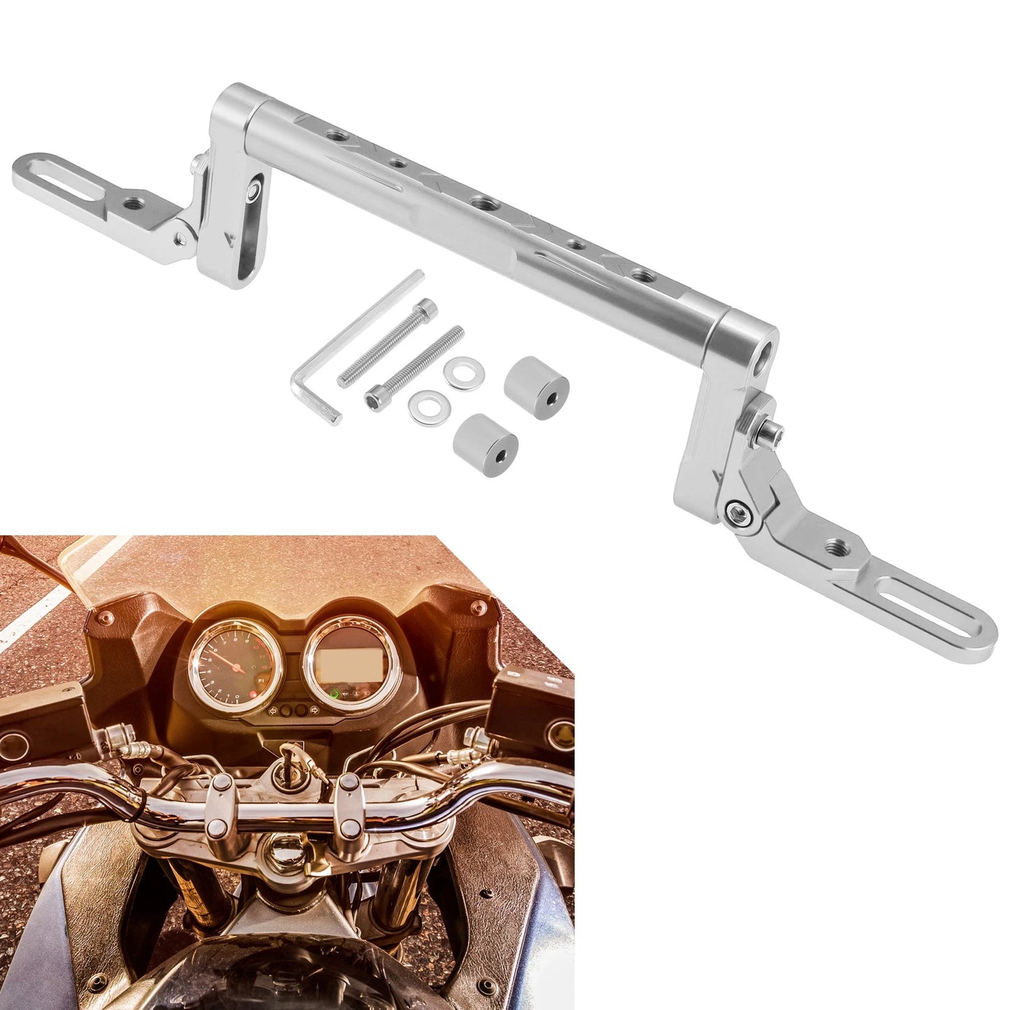 1 x Balance Handle Bar Extender Bracket Center Hole Silver Tone for Motorcycle