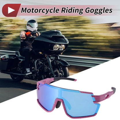 Motorcycle Riding Goggles Blue Lens Pink with Yellow Spots Frame Sunglasses