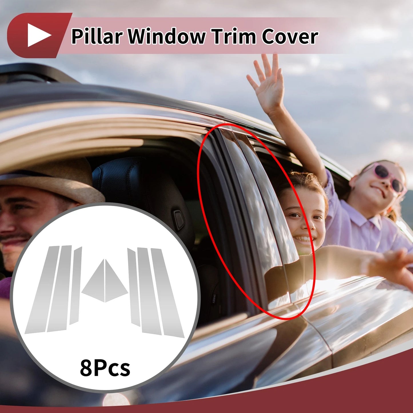 8 Pcs Car Door Pillar Window Trim for Kia Niro (2017-2020) Chrome Silver