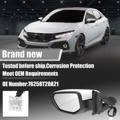 3 Pin Left Side Exterior Door Mirror Assembly White for Honda Civic (2016-2021)