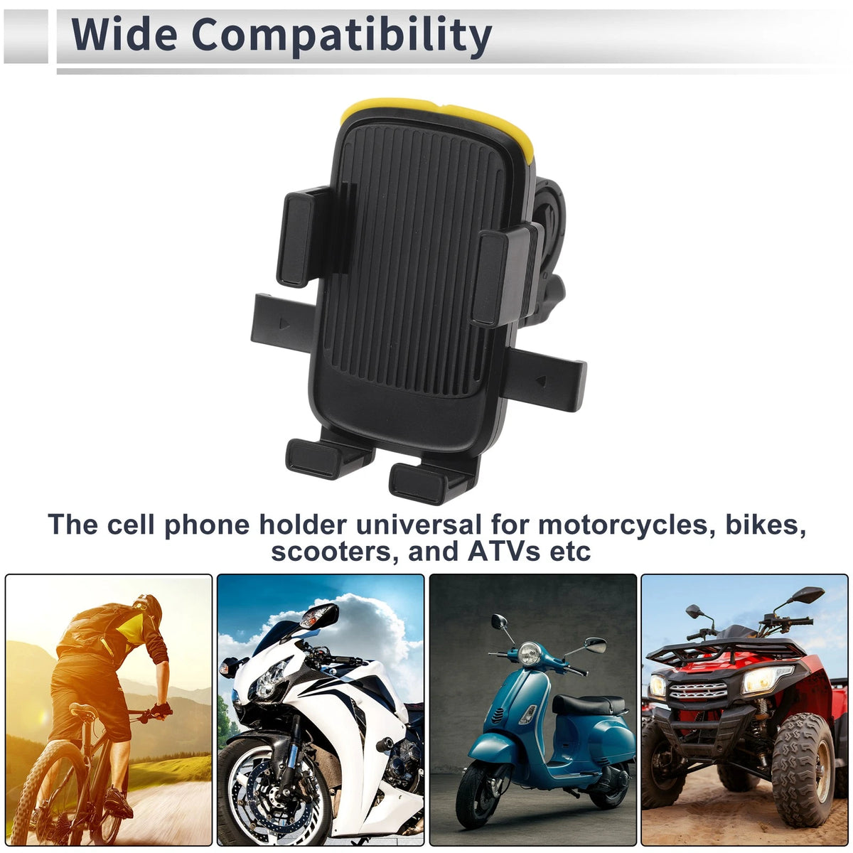 Motorcycle Phone Mount Holder for Handlebar Mount 4.7-7.2 Phones Black Yellow