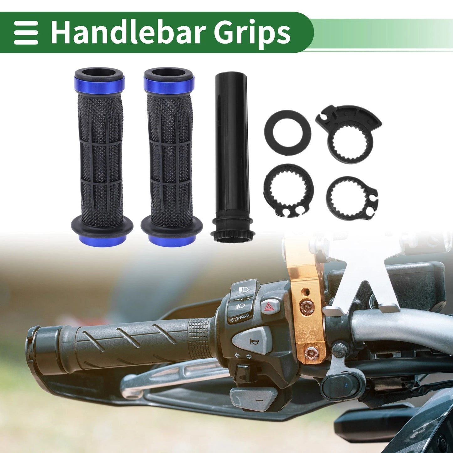 2 x 7/8" 22mm Hand Grips Blue Line Pattern for Motorcycle