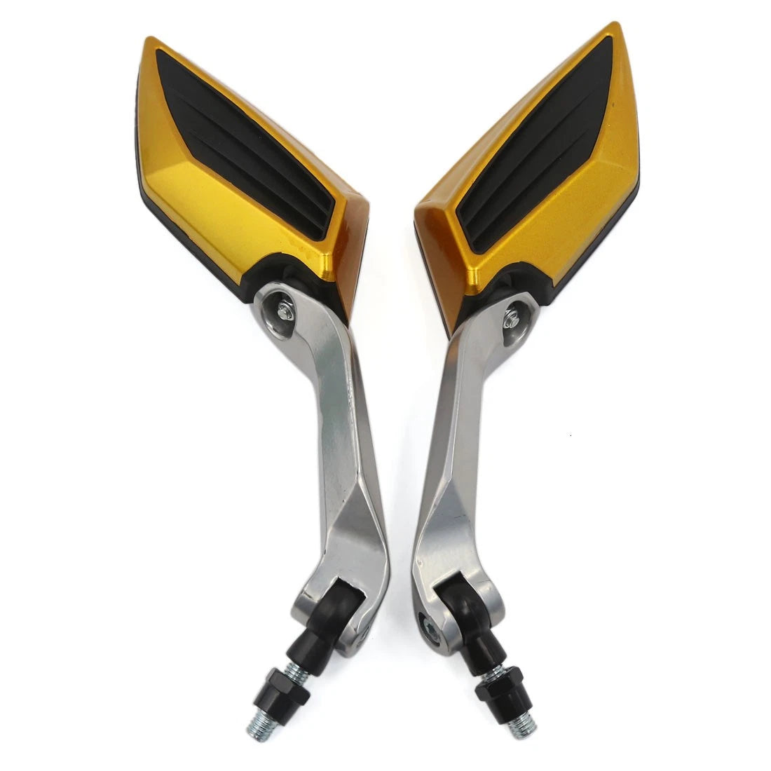 Pair 2 x Gold Tone Black Plastic Rearview Side Mirrors 8mm for Motorcycle