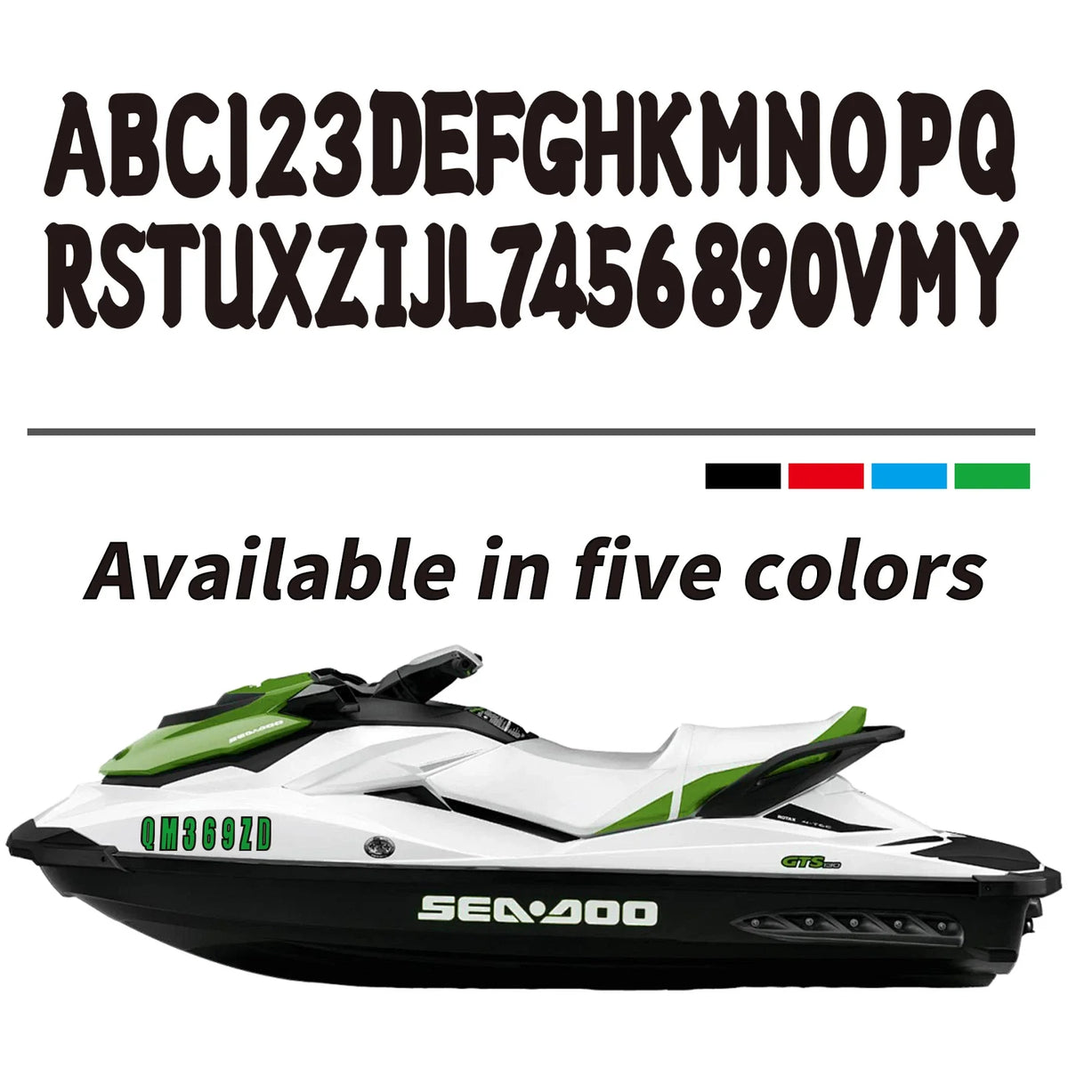 Custom Boat Registration Numbers Decals 4 Sets A-Z & 0-9 - Black