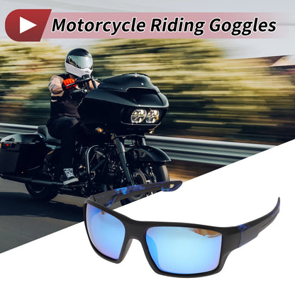 Motorcycle Riding Goggles Blue Lens Black Frame Glasses for Men and Women