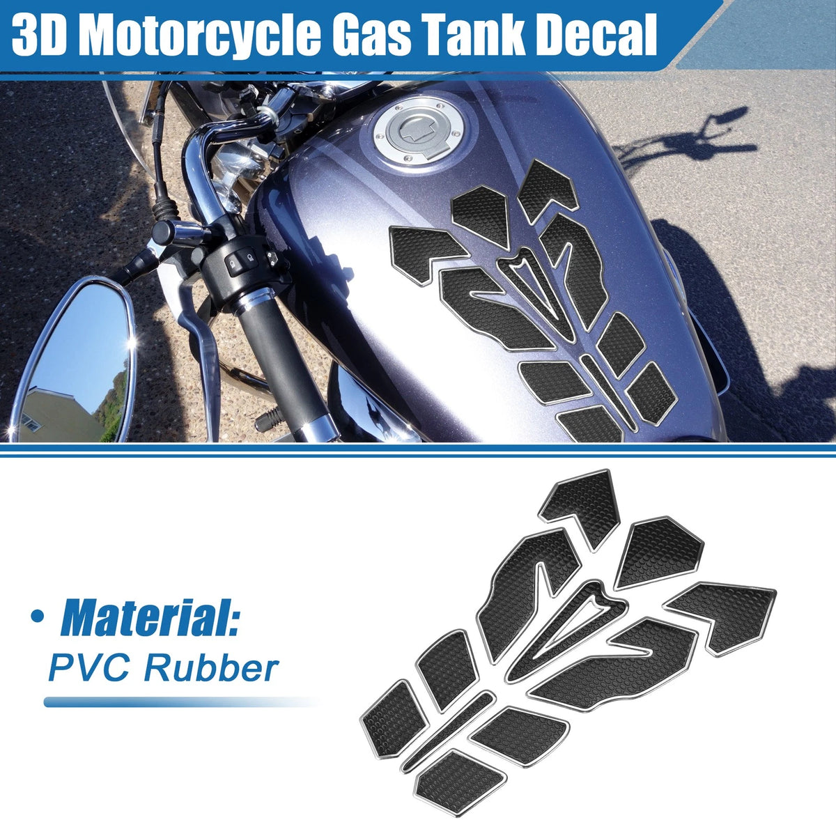 Gas Tank Decal Sticker 7.87x5.59 Black Silver Tone for Universal Motorcycle