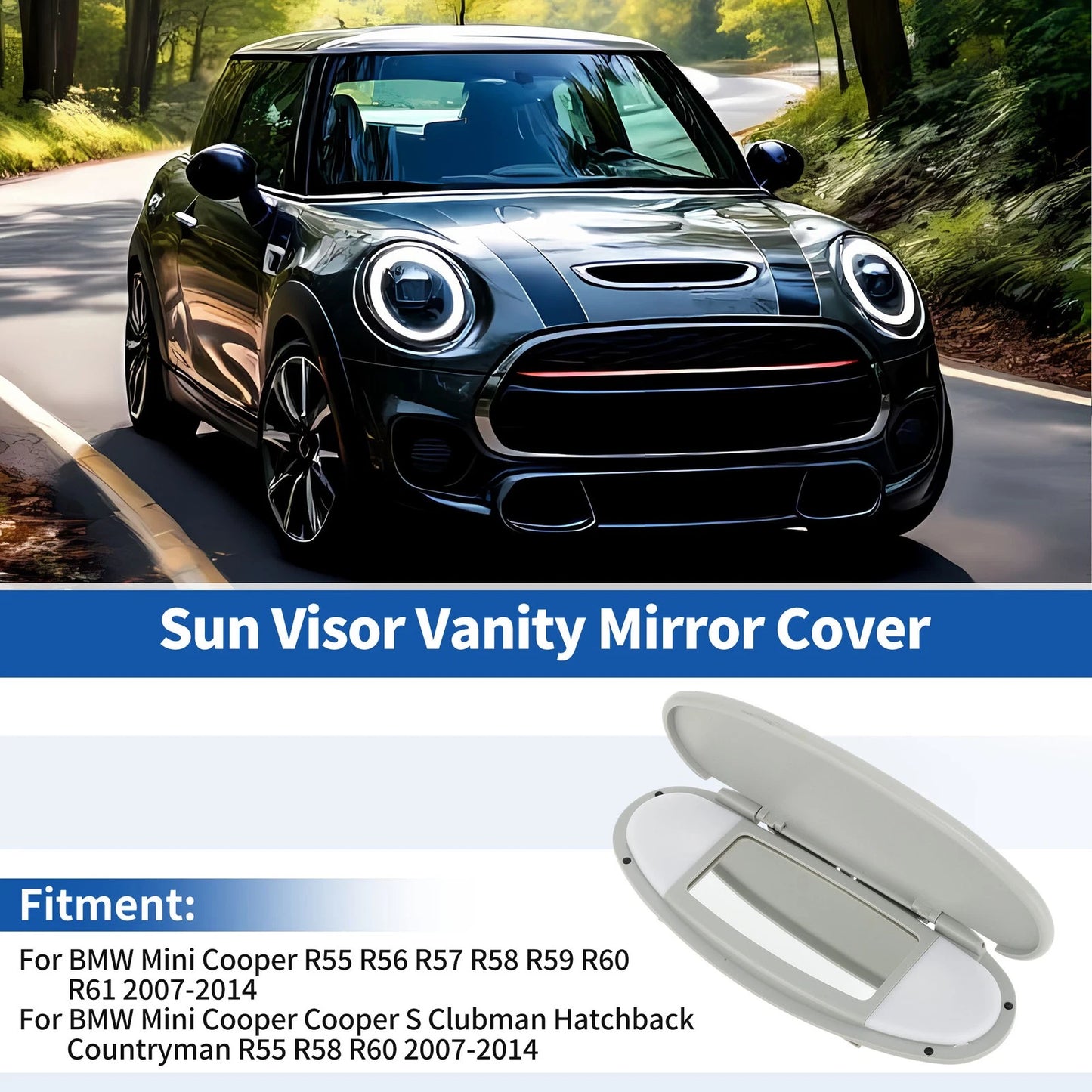 Sun Visor Vanity Mirror Cover for BMW Mini Cooper R55 R56 Gray