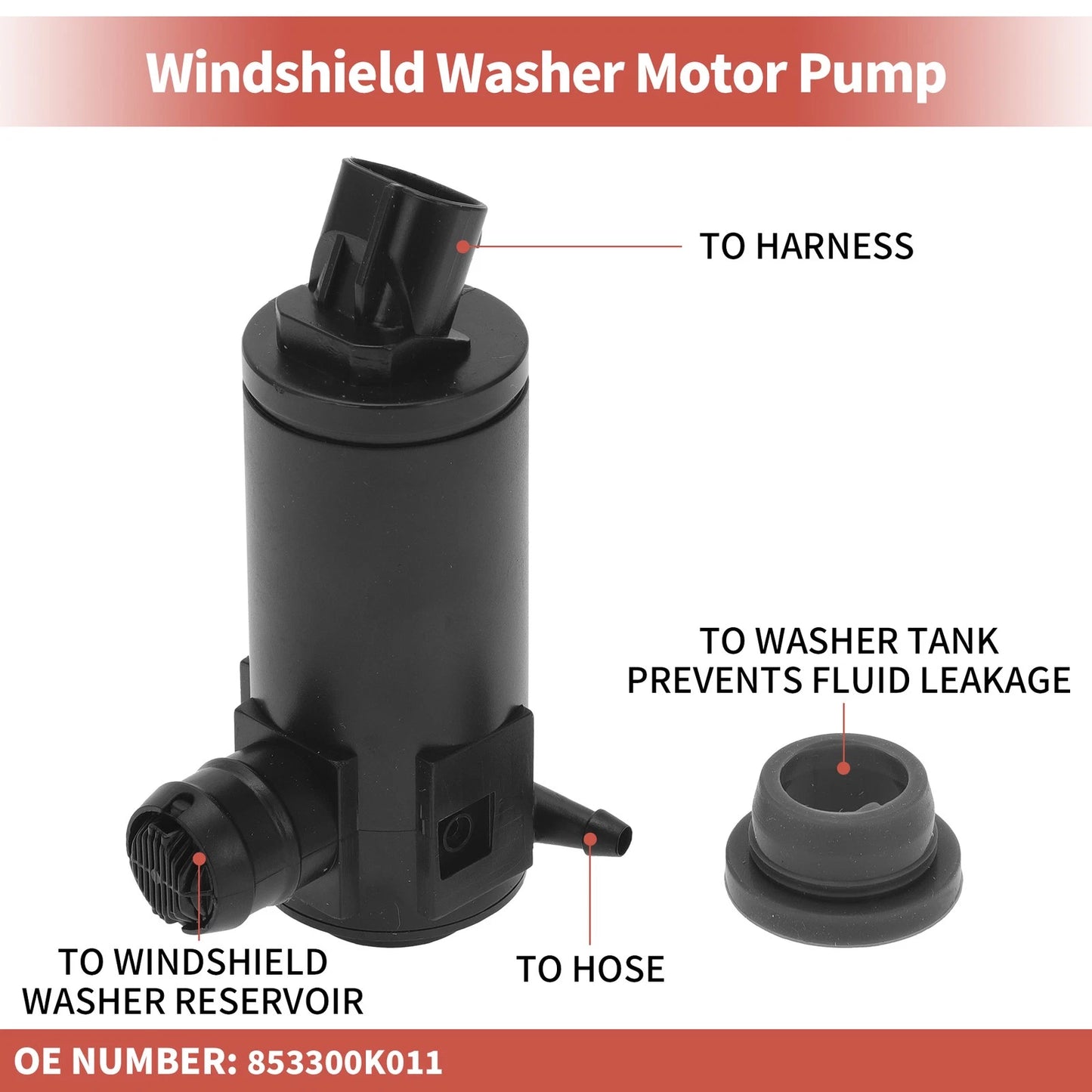 Windshield Washer Pump w/ Grommet for Toyota (2000-2006)