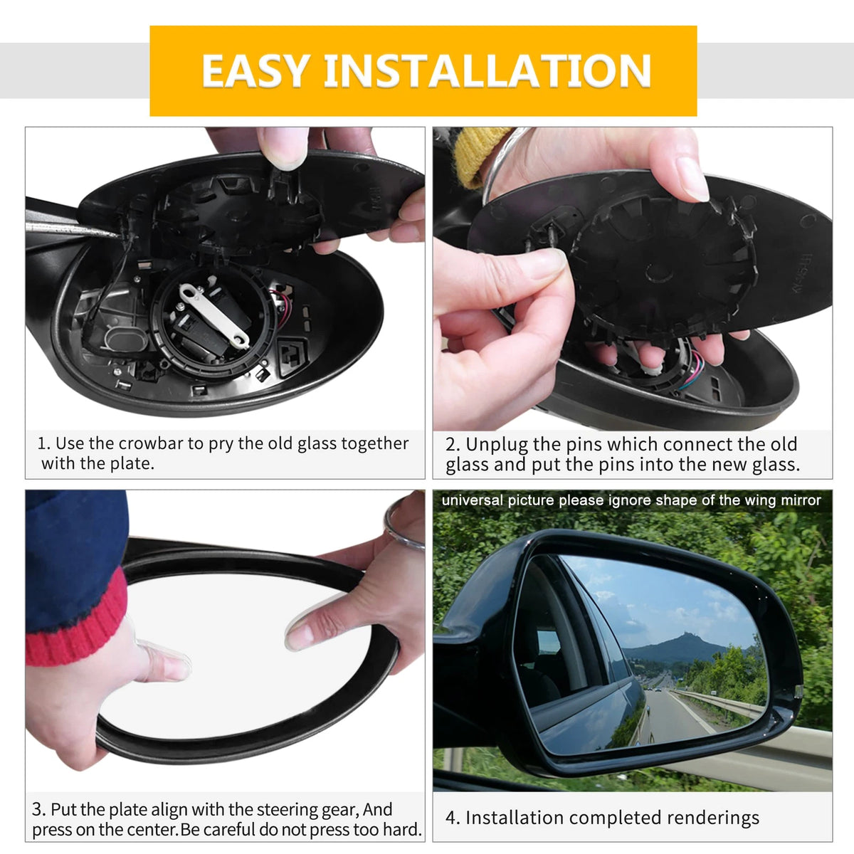 Right Side Heated White Mirror Glass for BMW 2 3 4 5 6 7 Series M (2014-2023)