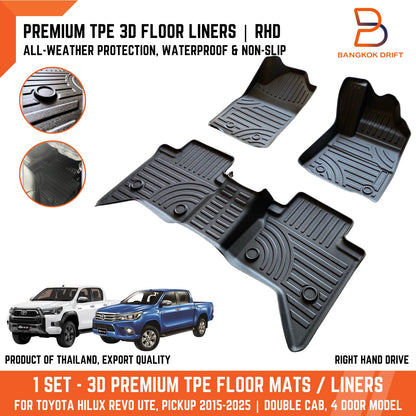 Premium 3D TPE All Weather Floor Mats for Toyota Hilux Ute Revo (15-25)