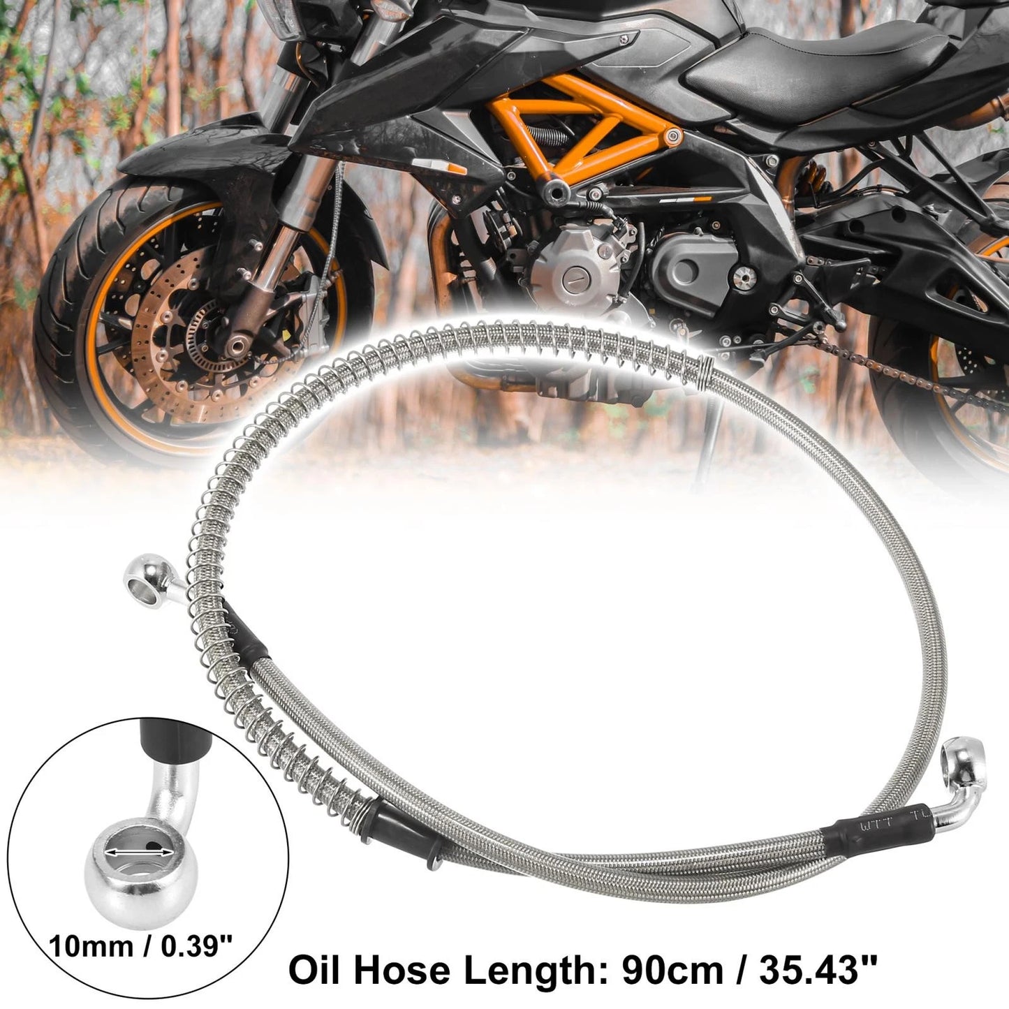 90cm 35.43in Brake Clutch Oil Hose Line Pipe Hydraulic Silver Tone for Bike