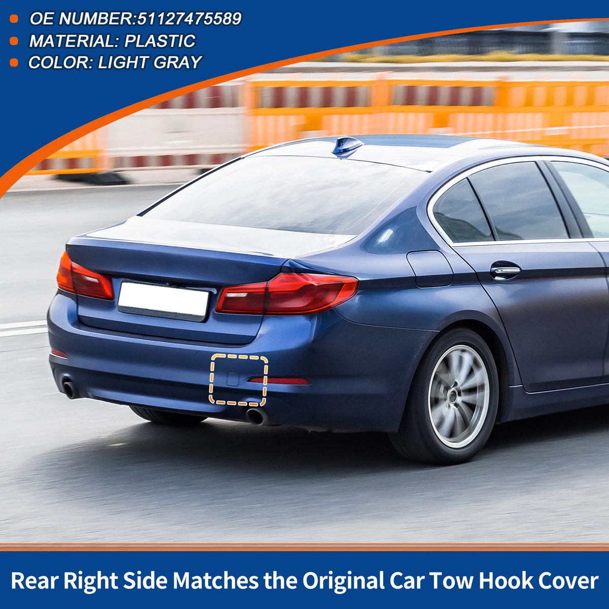 Rear Right Tow Hook Cover for BMW 530i 540i (2001-2003) Light Gray