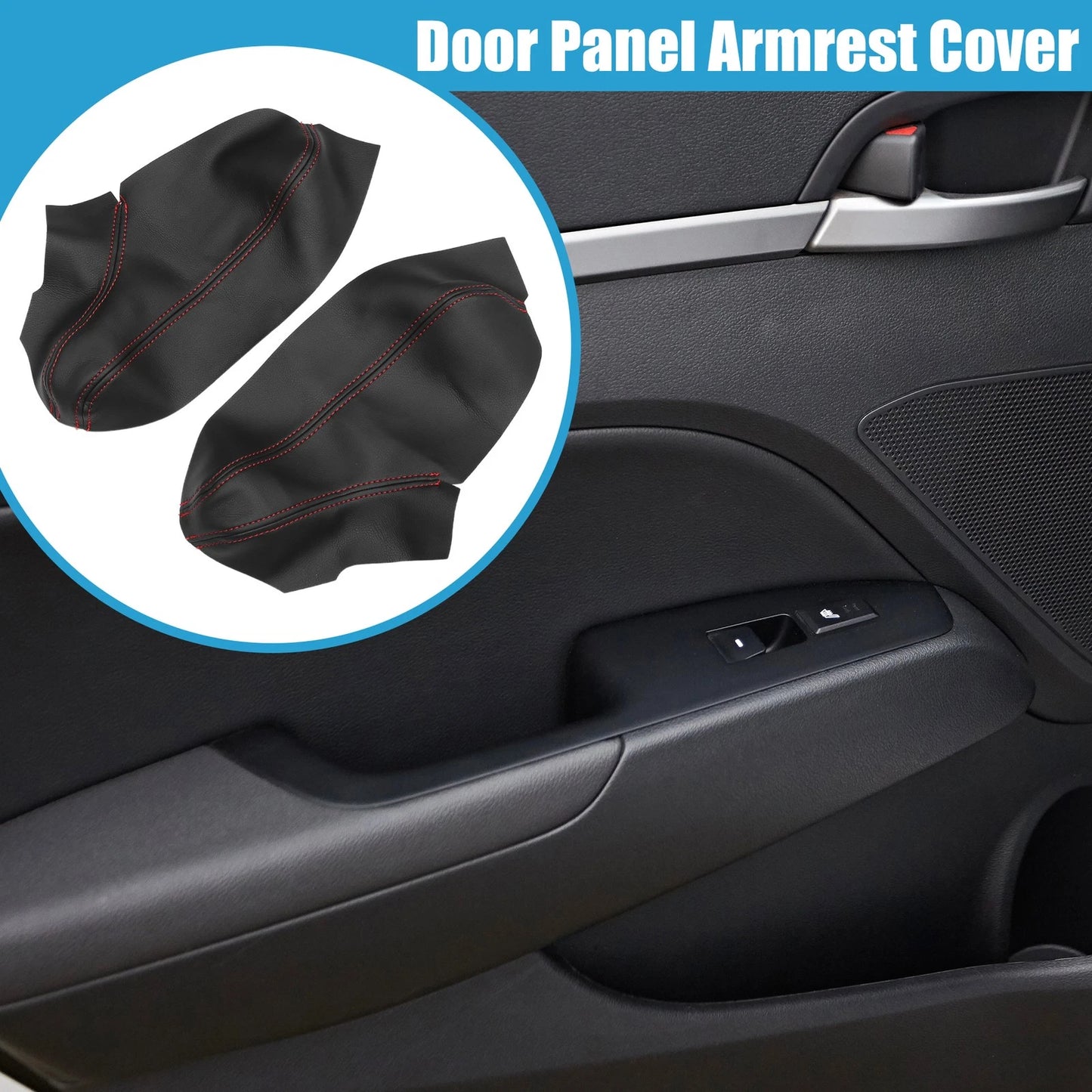 1 Pair Front Door Panel Armrest Cover for Dodge Charger Black Red Line