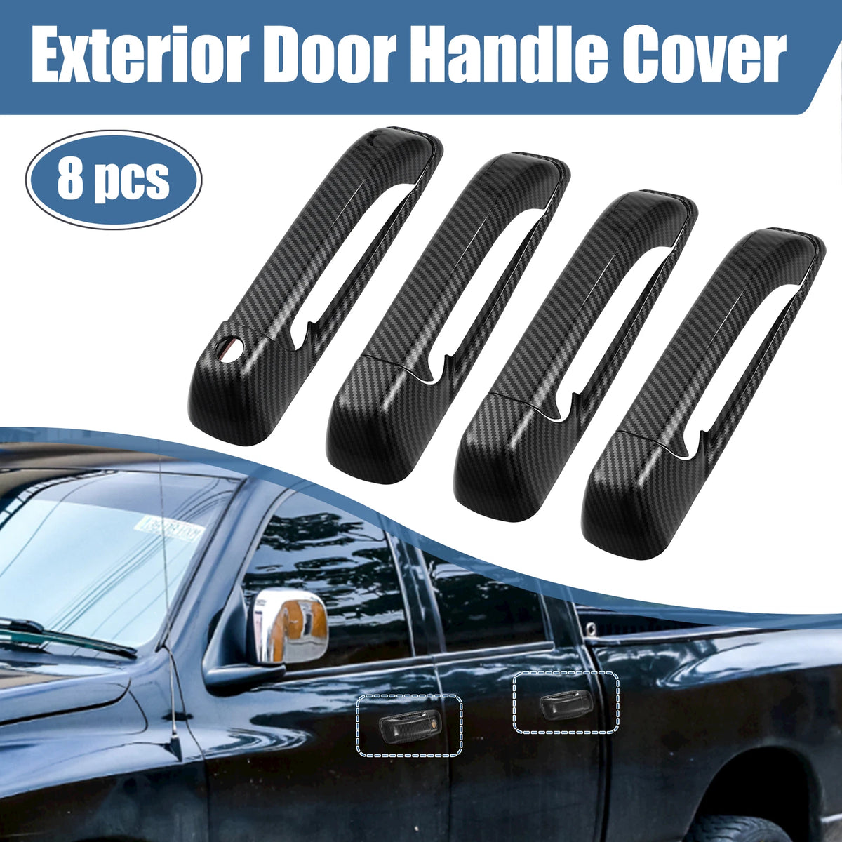 8pcs Exterior Side Door Handle Cover Trim for Ram 1500 2500 3500 (2010-2018)