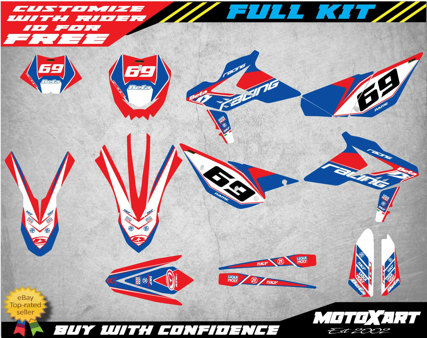 Custom Graphics Kit Classic Style for BETA RR (2013-2016) Decals Stickers