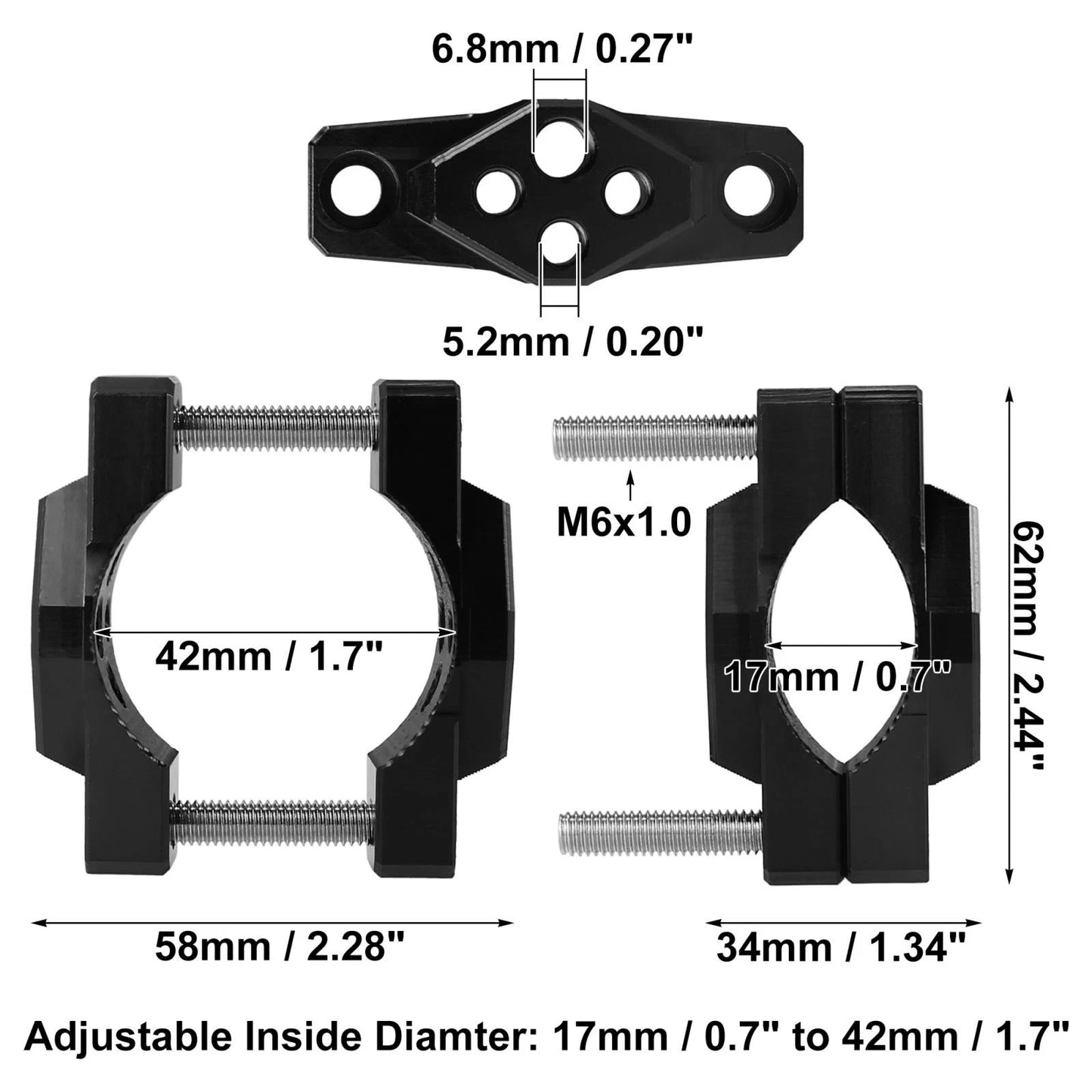 17–42mm Light Lamp Holder Handlebar Mount Bracket Clamp for Motorcycle
