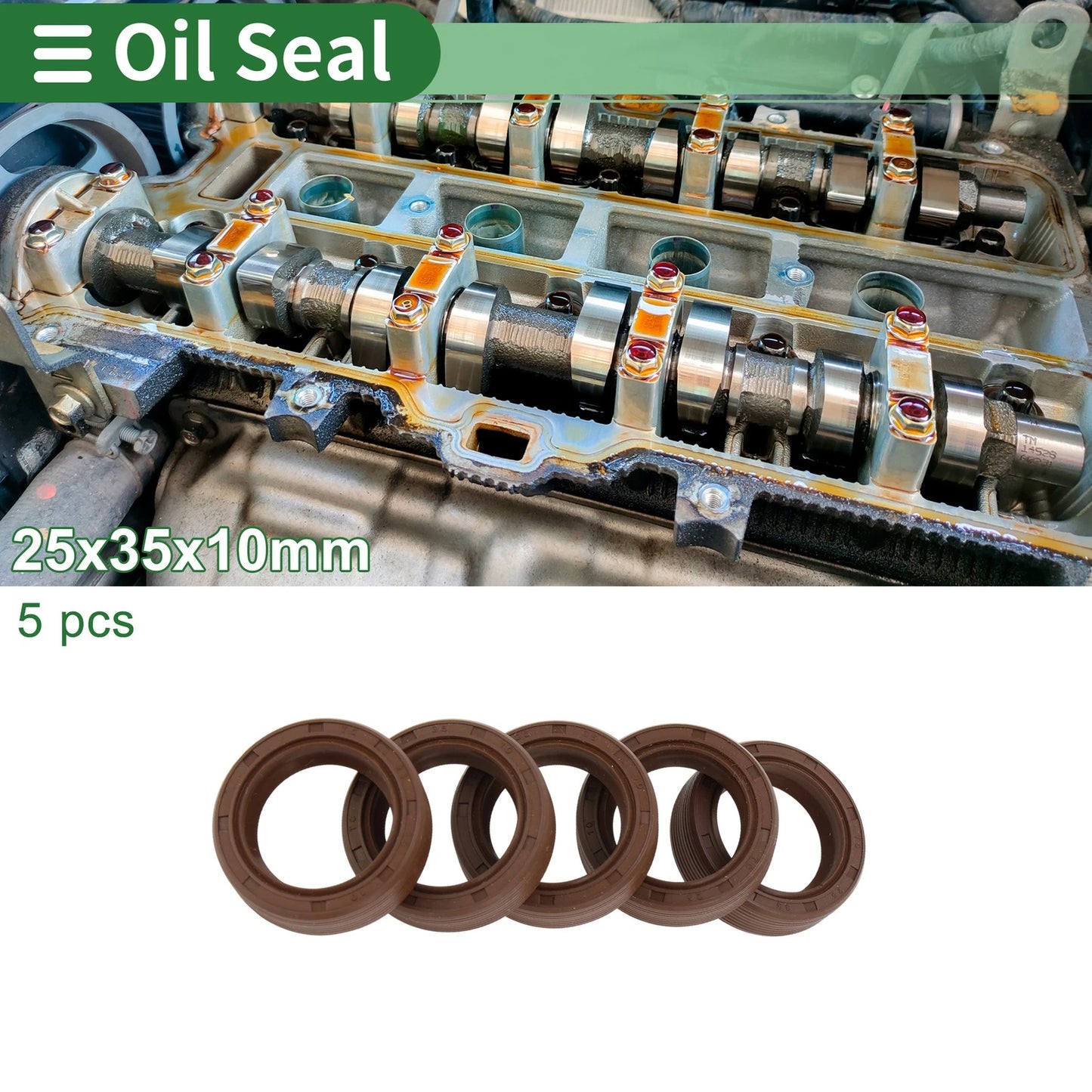 Oil Seal 25x35x10mm FKM Rubber High Pressure Brown 5 Pcs for Make Model