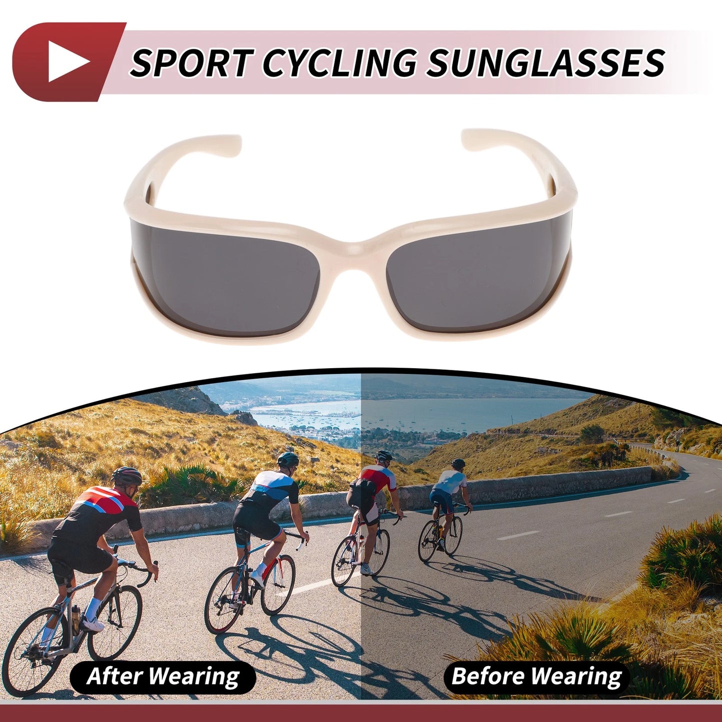 Motorcycle Riding Goggles Gray Lens Beige White Frame Tri-acetel Cellulose