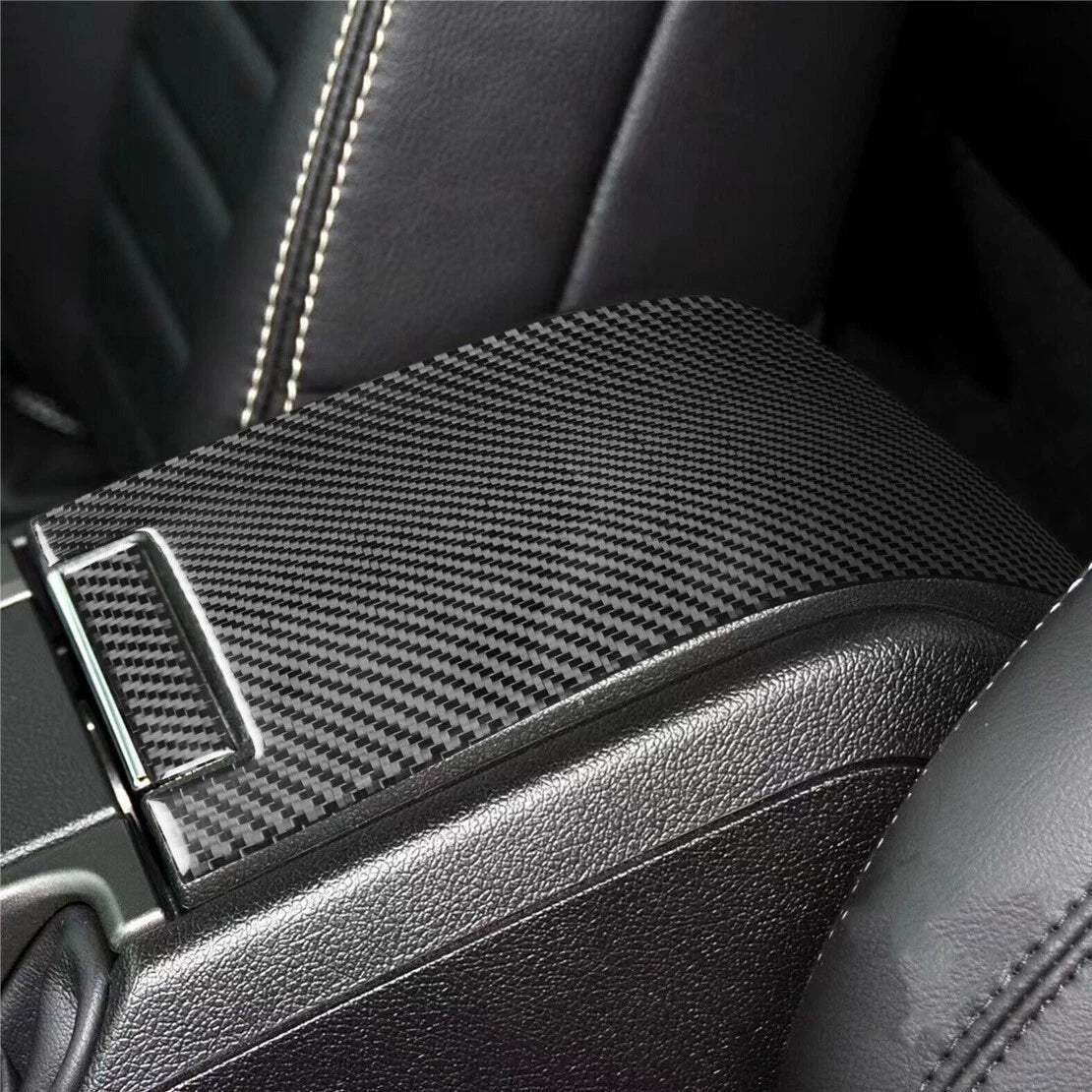 Carbon Fiber Console Armrest Box Cover Trim for Ford Mustang (2009-2014)
