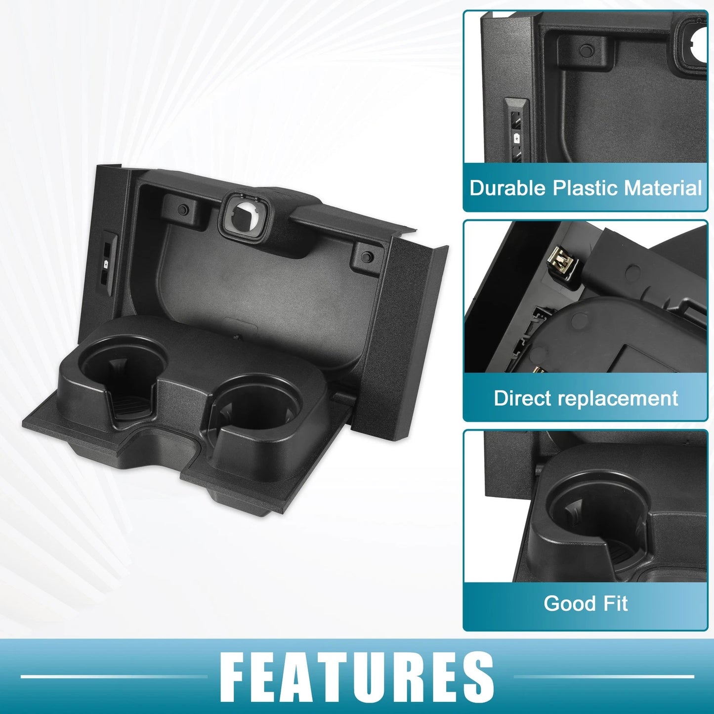 Cup Holder Insert for Ford F-150 2015-2017 - Black Drink Holder 2 x