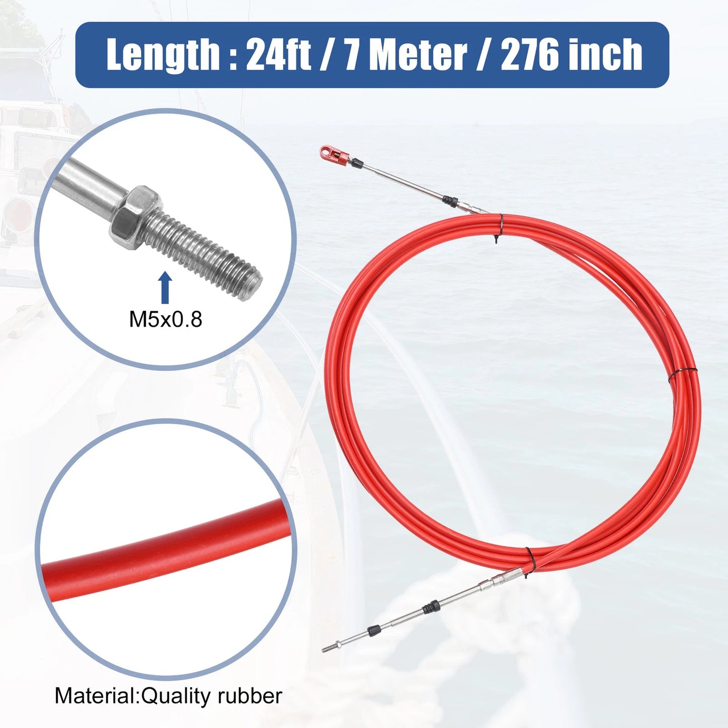 2 x 24ft 276 Inch Marine Throttle Shift Control Box Cable with Clevis Red