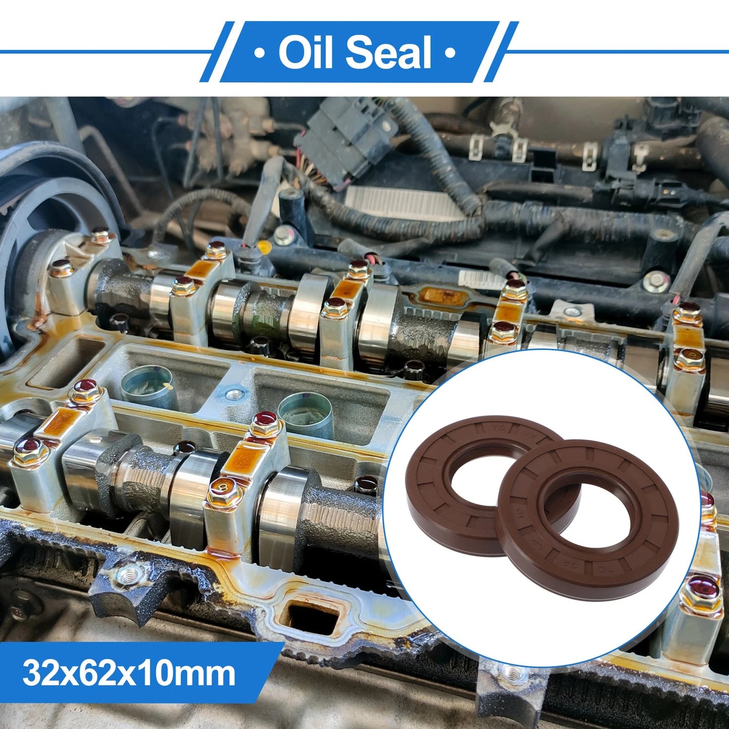 Oil Seal 32x62x10mm Brown 2 x FKM Rubber Rotary Shaft Seal