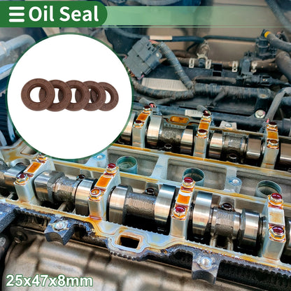 Oil Seal 25x47x8mm FKM Rubber Brown 5 Pcs