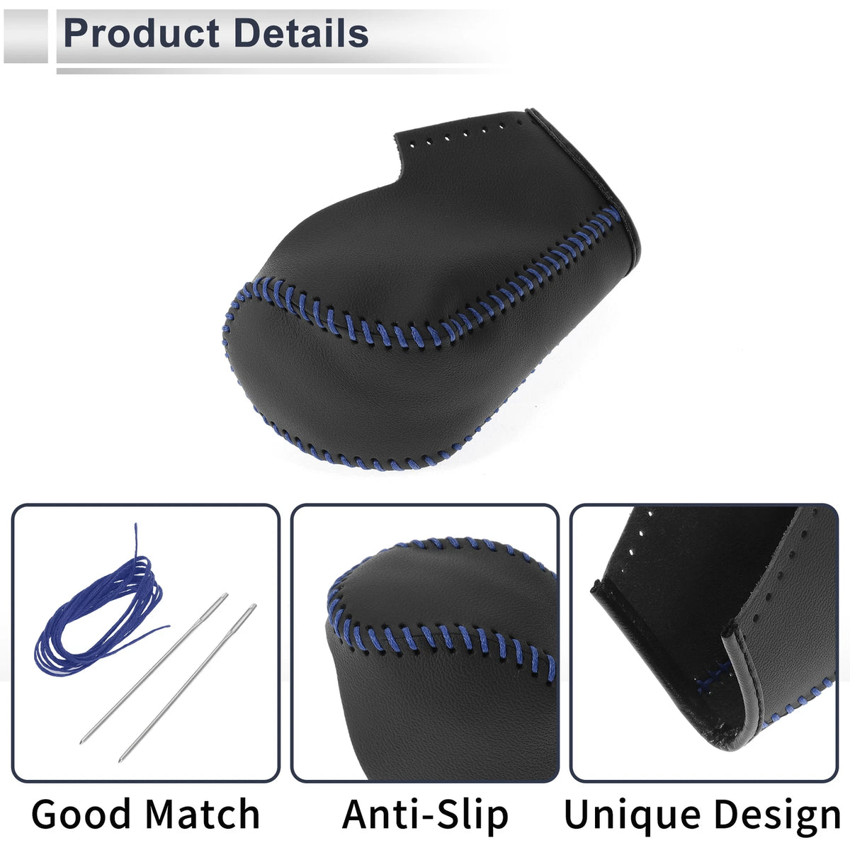 Gear Shift Knob Cover for BMW 3 Series 2004-2012 Black Blue Faux Leather