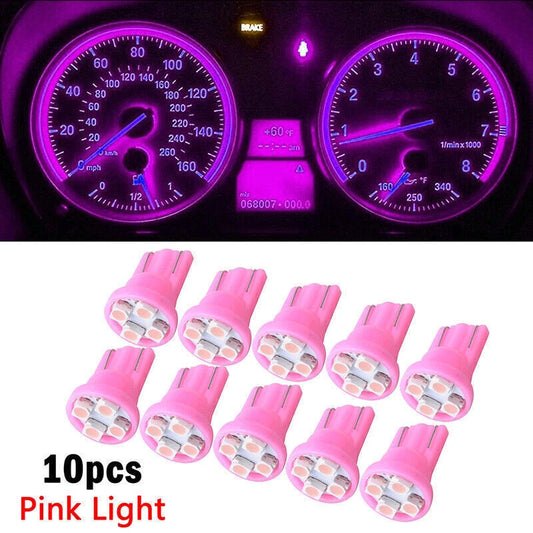 10x Pink T10 W5W 168 194 4-SMD LED Dash Light Bulbs