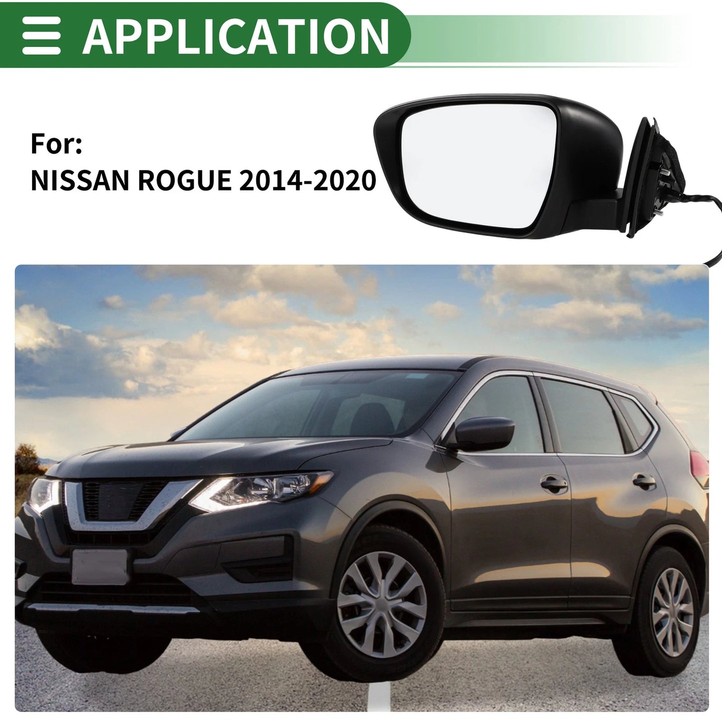 Left Side Door Mirror for Nissan Rogue 2014-2020 Manual Folding Black