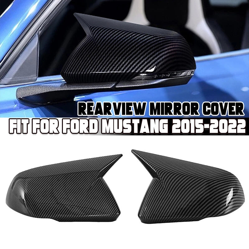 Carbon Style Horn Mirror Cover for 2015-2022 Ford Mustang with LED Signal