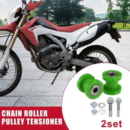 2 x Set 8mm 10mm Chain Roller Pulley Tensioner for Motorcycle Mini Bike Green