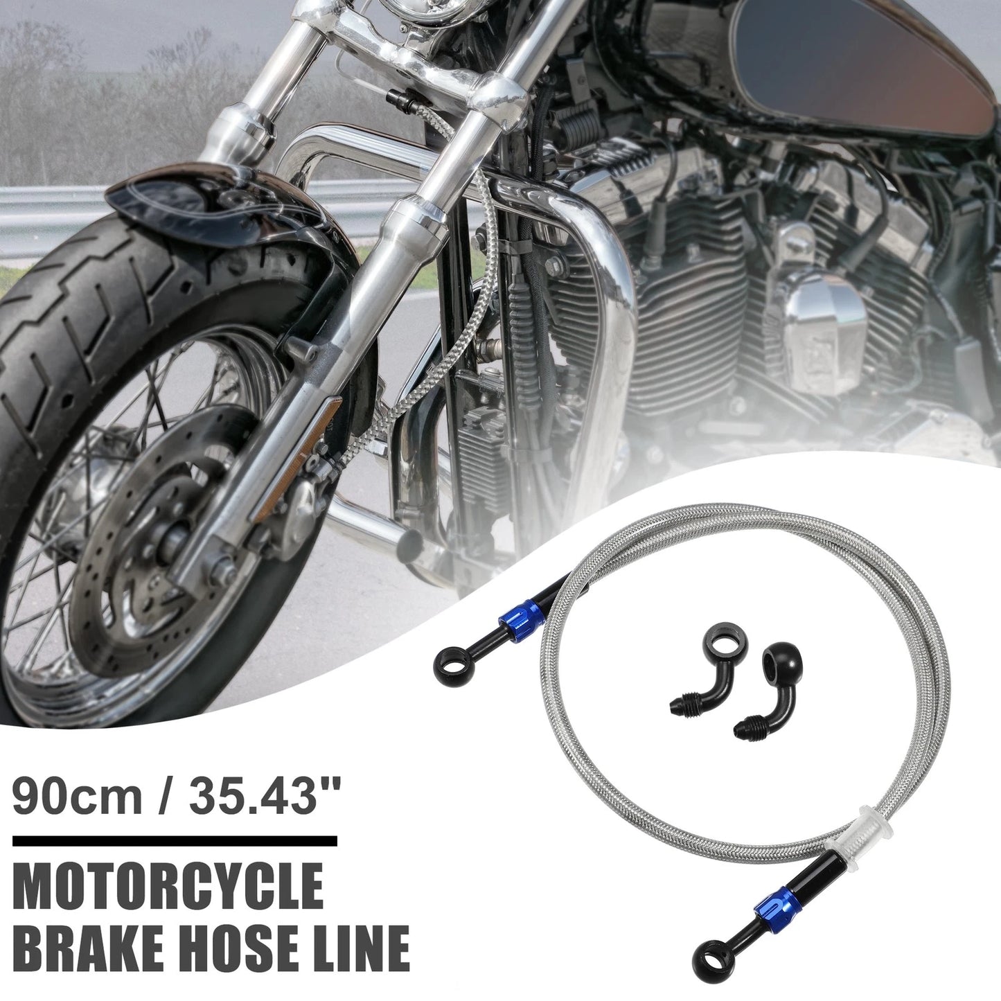 AN3 28 90 Degree Brake Hose / 90cm / Motorcycle Braided Line Tube for Make Model