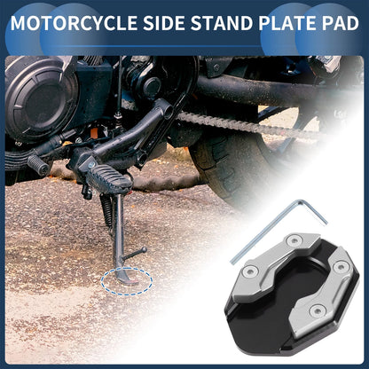 Side Stand Plate Pad / 1 Set / with Wrench Al Alloy Silver Tone for Motorcycle