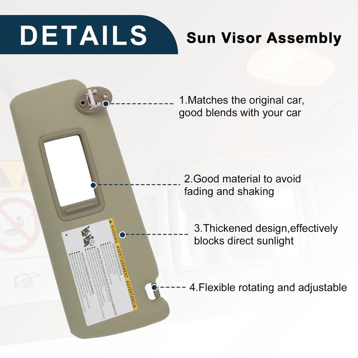 Left Driver Side Sun Visor with Mirror for Toyota 4Runner (2003-2023)