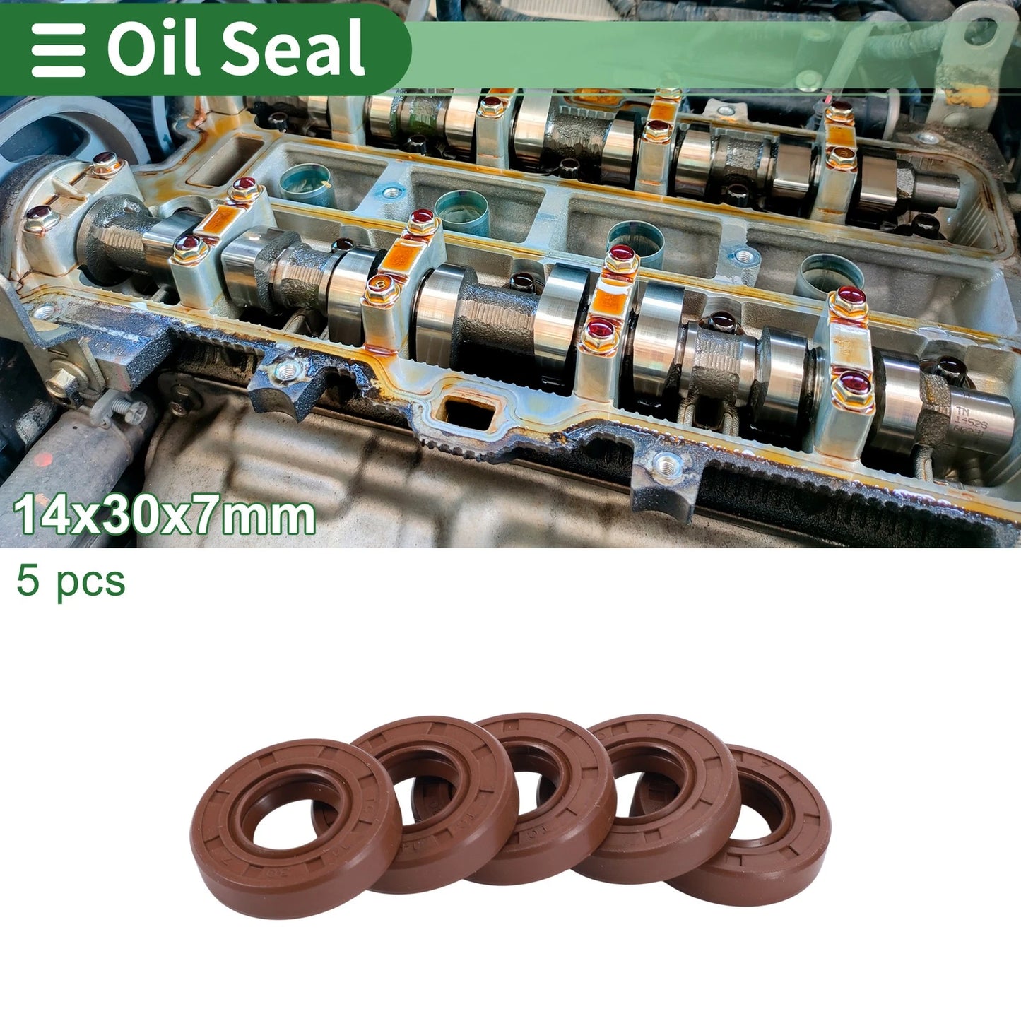 Oil Seal 5 x 14x30x7mm Seal Ring Rotary Shaft Seal Fluorine Rubber for All Vehicles