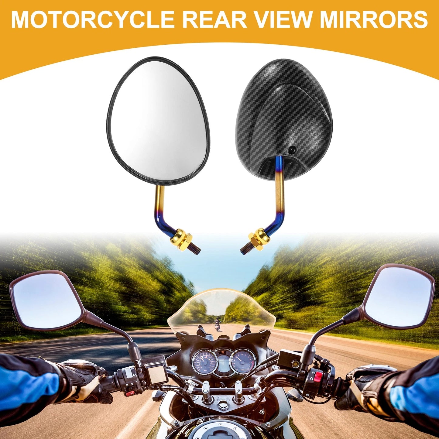 M10 Motorcycle Rear View Mirrors Side Mirror Carbon Fiber Pattern Black