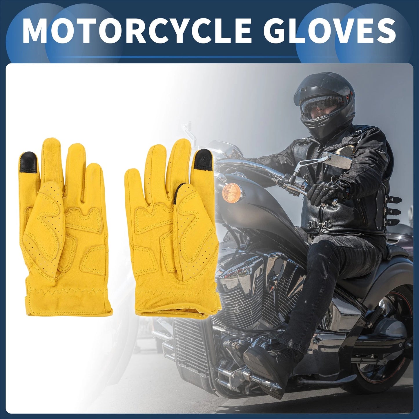 Motorcycle Gloves / L 23x11cm 1 Pair / Sheep Leather Gloves for Motorcycle